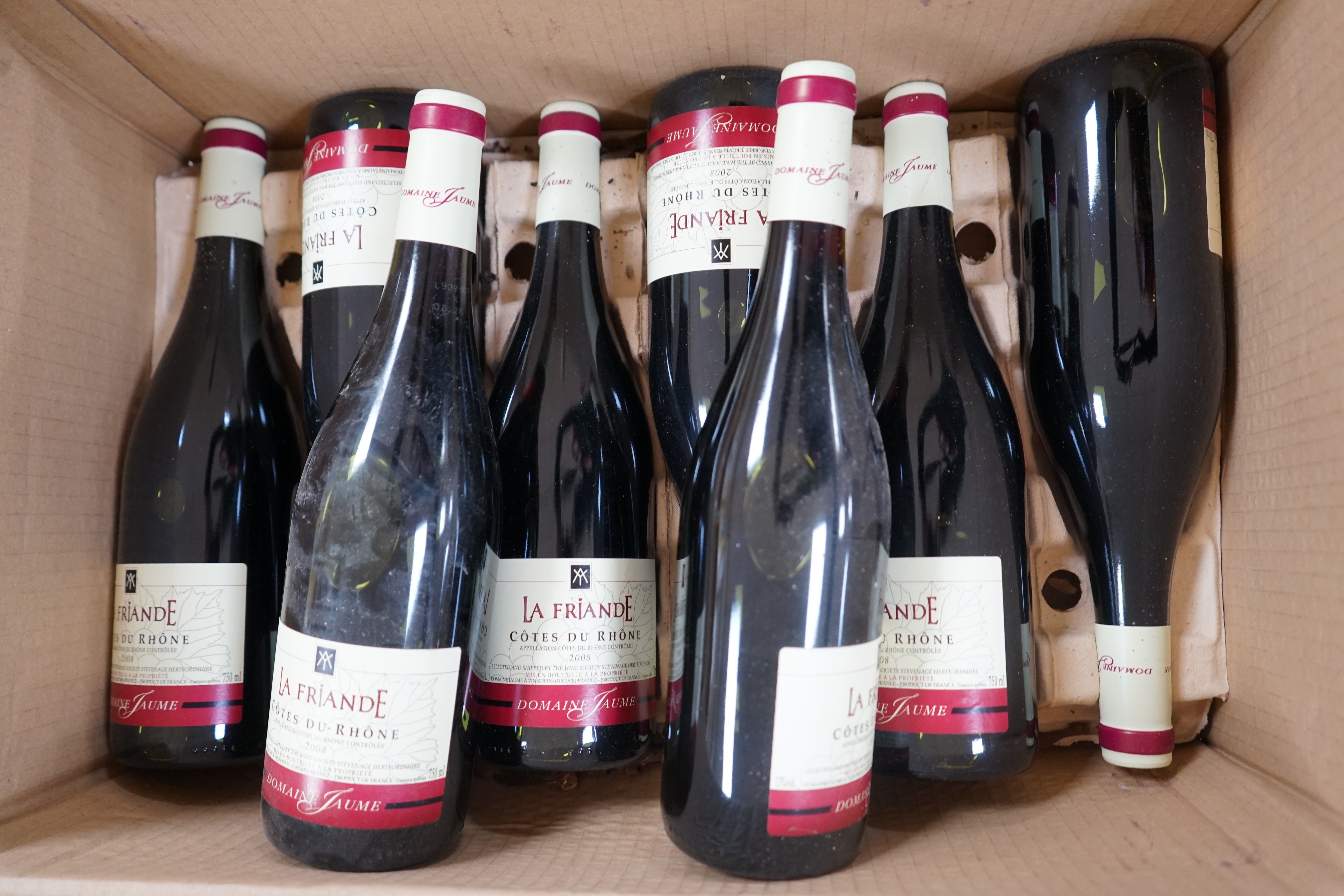 A selection of seventeen bottles of red wine, including claret, eight bottles of La Friande, Cotes du Rhône 2008 etc. Condition - fair, storage history unknown